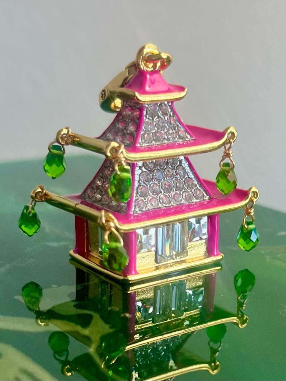 RARE Juicy Couture Pink Asian Pagoda Charm/Pendant w Green Crystal Drops - Picture 10 of 16